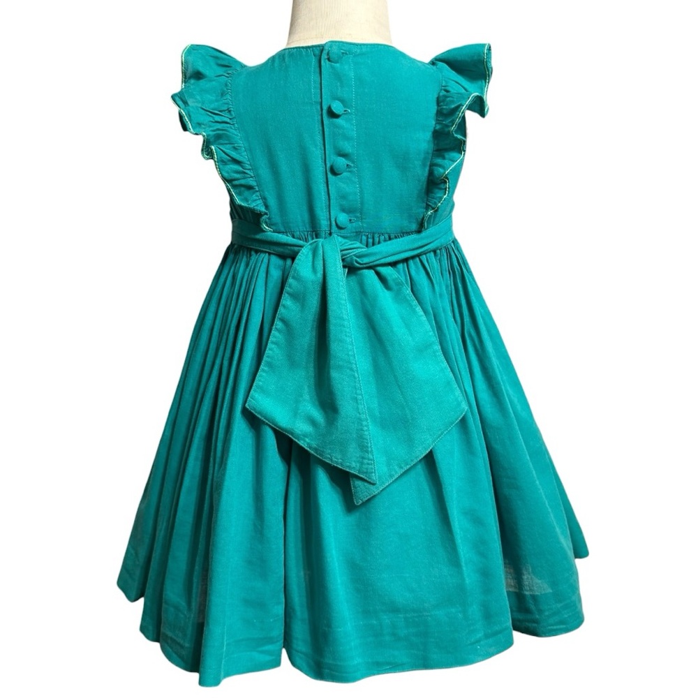 Charlotte Sy Dimby Paris Hand Smocked Teal Heirloom Dress 3A Toddler - Picture 4 of 11